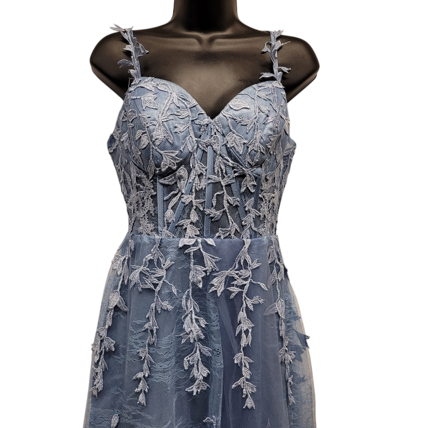 Sky Blue with Light Vines Bridesmaid Dress