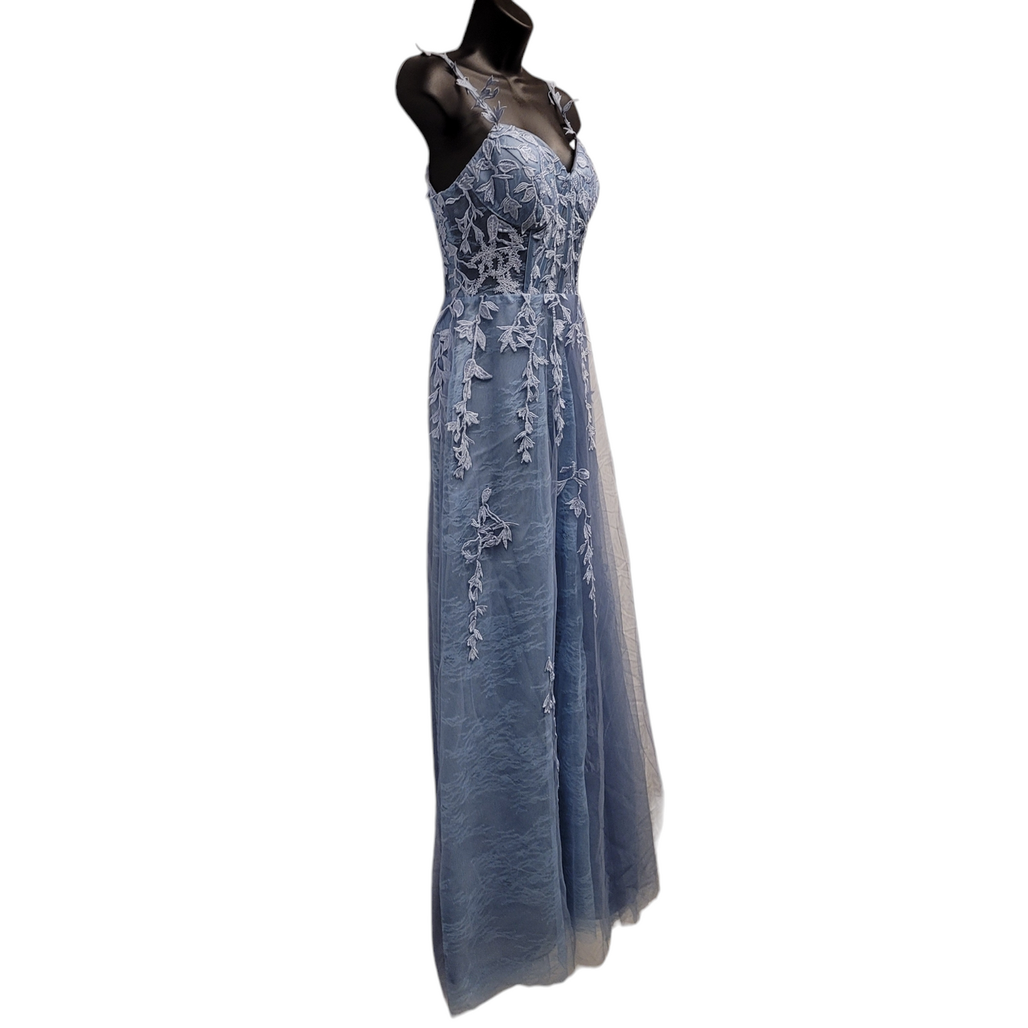 Sky Blue with Light Vines Bridesmaid Dress